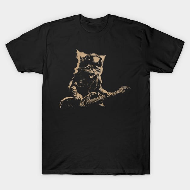 Rock Cat Playing Guitar T-Shirt by MasutaroOracle